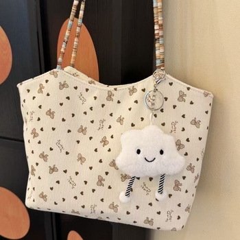 Ženska torba s izšivenim motivom Love Heart Bow, velika kapaciteta, šarena pleteni dizajn