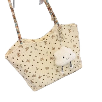 Ženska torba s izšivenim motivom Love Heart Bow, velika kapaciteta, šarena pleteni dizajn