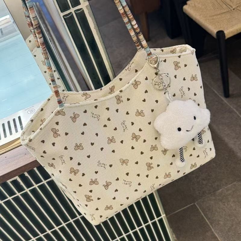 Ženska torba s izšivenim motivom Love Heart Bow, velika kapaciteta, šarena pleteni dizajn