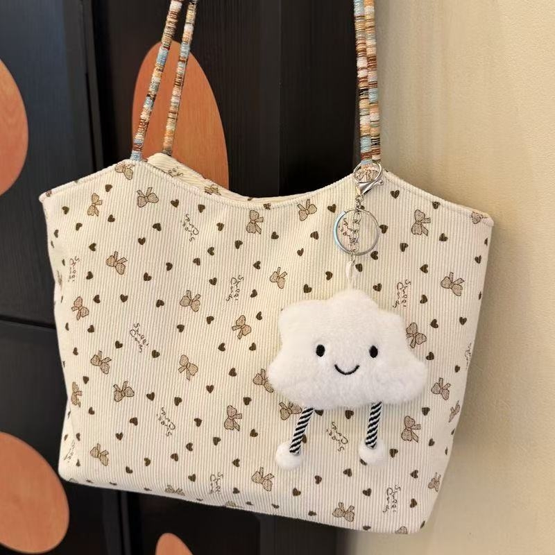 Ženska torba s izšivenim motivom Love Heart Bow, velika kapaciteta, šarena pleteni dizajn