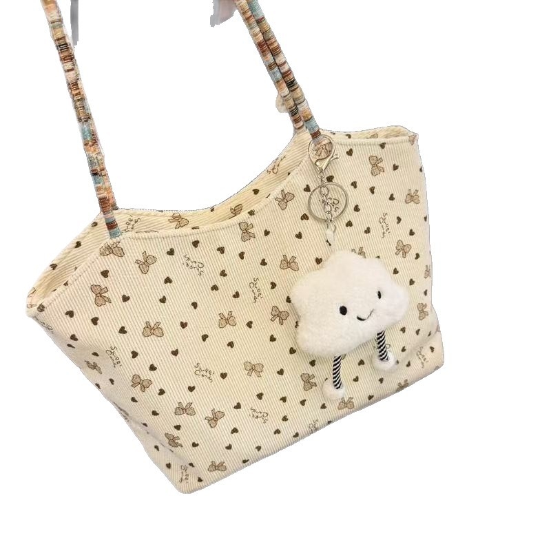 Ženska torba s izšivenim motivom Love Heart Bow, velika kapaciteta, šarena pleteni dizajn