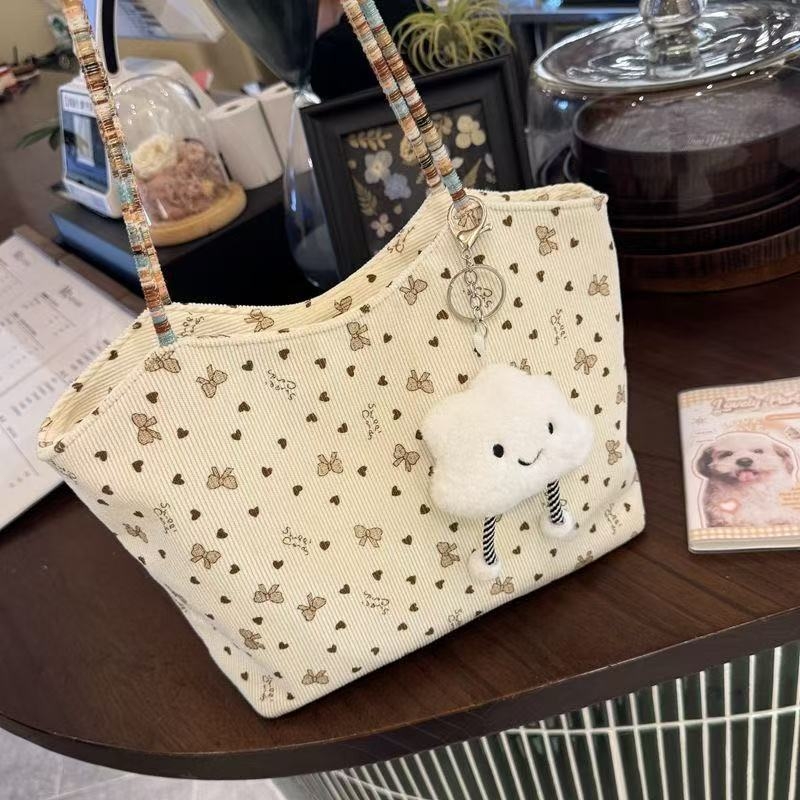 Ženska torba s izšivenim motivom Love Heart Bow, velika kapaciteta, šarena pleteni dizajn