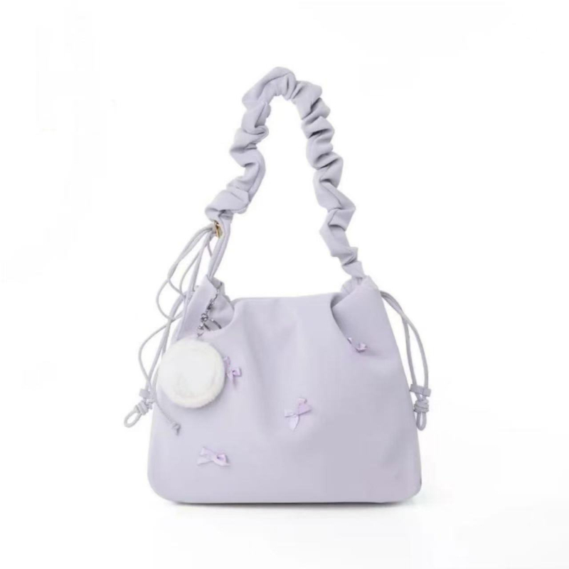 Bucket torba s mašnicom, plisirana naramenica, dizajn oblaka, baletni nadahnuće, svestrana crossbody torba na jedno rame