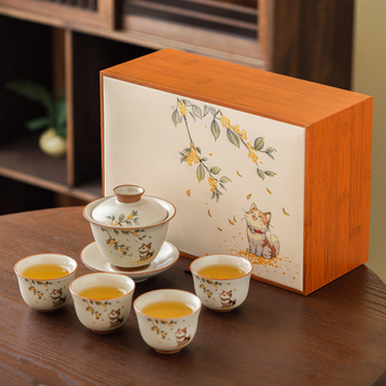Set de ceai Kung Fu din porțelan Ru Kiln, pentru casă și birou, sală de ceai și recepții, inclusiv gaiwan și cești, set cadou premium