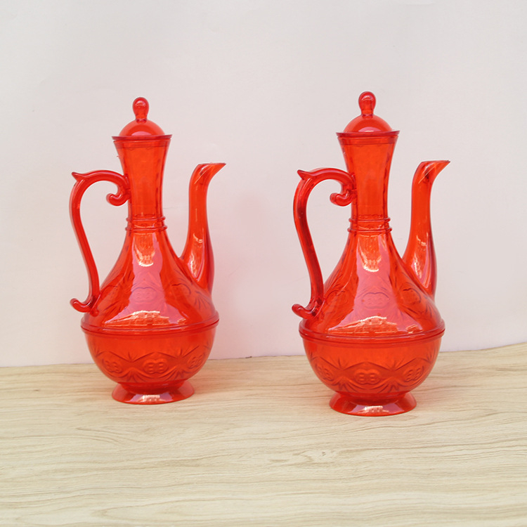 Set de vin din plastic roșu pentru toasturi la nuntă și decorarea altarului