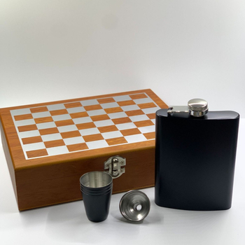 Flask portabil din oțel inoxidabil 304, set cadou din piele — mini sticlă de vin metalică, include pâlnie și pahar de vin