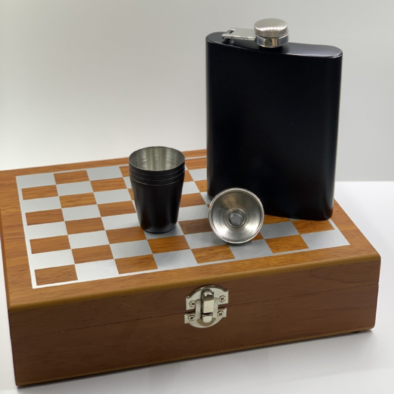 Flask portabil din oțel inoxidabil 304, set cadou din piele — mini sticlă de vin metalică, include pâlnie și pahar de vin