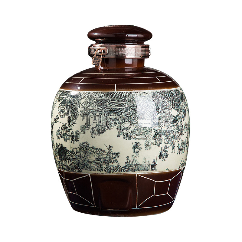 Borcan ceramic Jingdezhen pentru vin, sigilat, în stil Qingming, pentru uz casnic