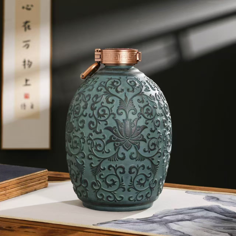 Set de sticle ceramice Jingdezhen cu ambalaj, 2,5 kg, sticle de vin cu motiv lotus înfășurat, glazură florală veche, meșteșug, calitate premium