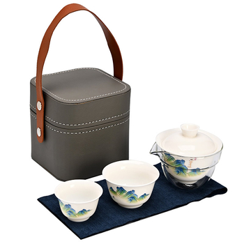 Set Gongfu de ceai din porțelan alb, portabil pentru călătorii, cu bol cu capac și siglă