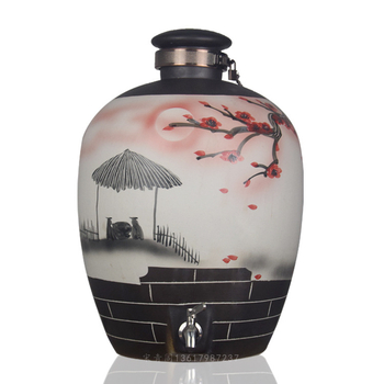 Sticle ceramice pentru vin pictate manual din Jingdezhen, cu motiv de flori de piersic, recipiente de depozitare decorative cu capace sigilate