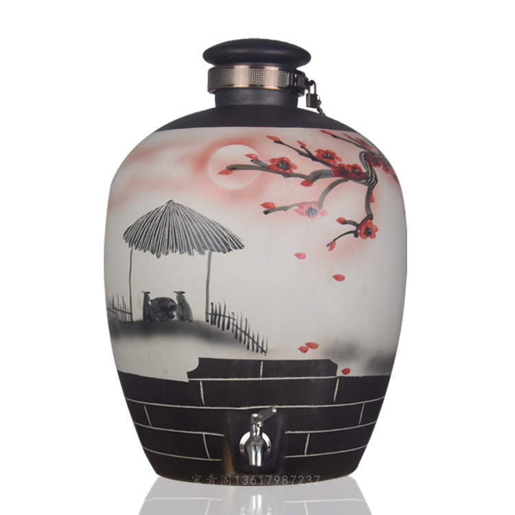 Sticle ceramice pentru vin pictate manual din Jingdezhen, cu motiv de flori de piersic, recipiente de depozitare decorative cu capace sigilate