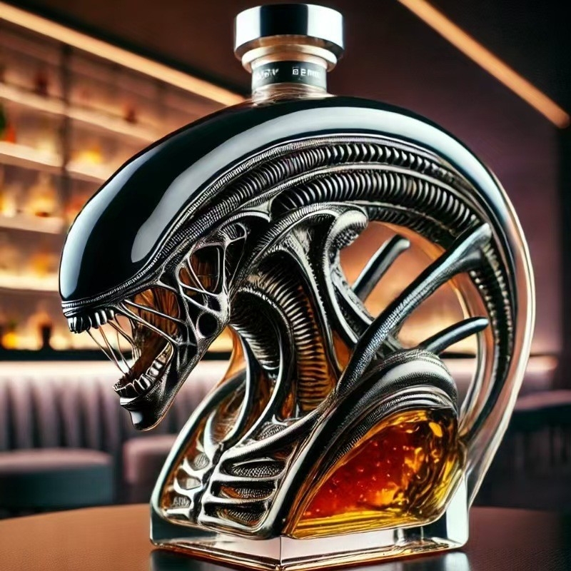 Decantor de whisky în formă de extraterestru, sticlă borosilicată, 301–400 ml, stil modern minimalist, Huide