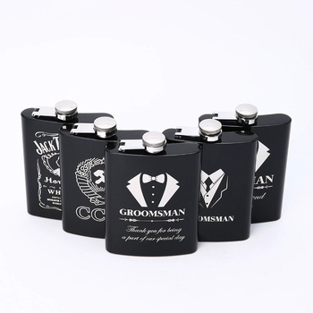 Flacon de vin din oțel inoxidabil negru, portabil, 8 oz, stil retro