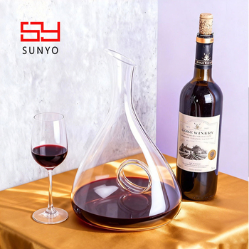 Decantor artizanal, cu gură înclinată, din sticlă cristal fără plumb, lux discret pentru vin roșu