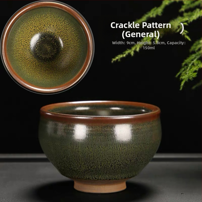 Jianyang šálka na čaj s kovovým telom, vzor Zelená prepelica, Zhang Guoping – darčekové balenie v krabici