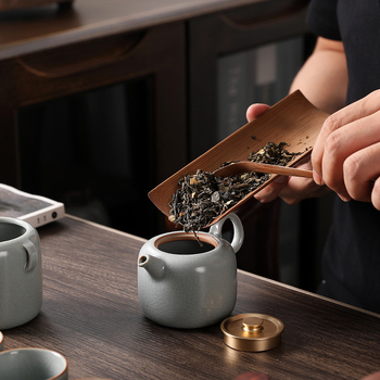 Set Gongfu de ceai din porțelan cu glazură crackle Ru kiln, ceainic și cești, cutie cadou luxoasă, logo personalizabil