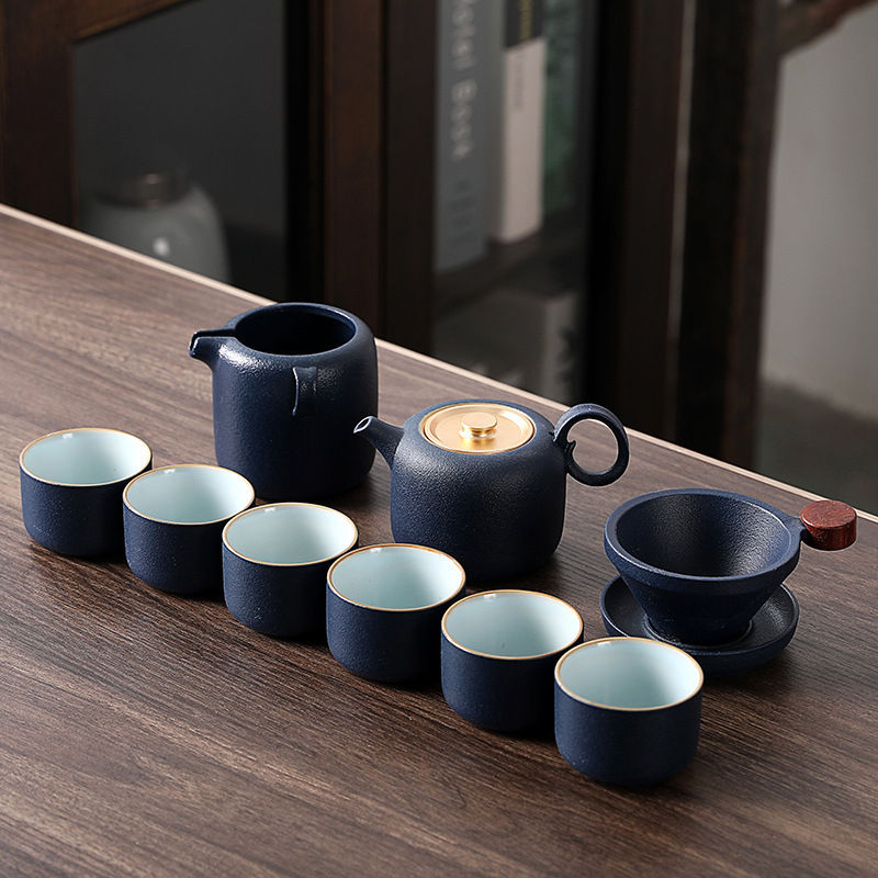 Set Gongfu de ceai din porțelan cu glazură crackle Ru kiln, ceainic și cești, cutie cadou luxoasă, logo personalizabil