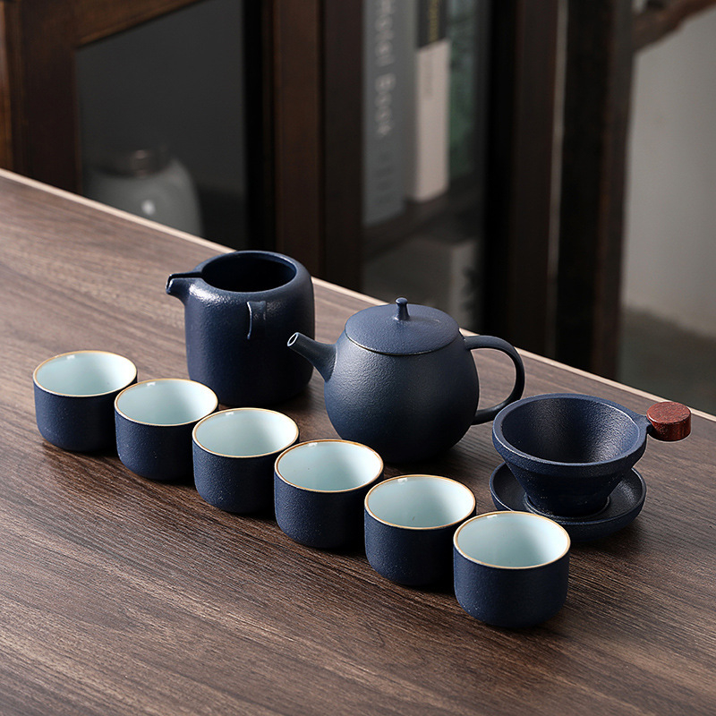 Set Gongfu de ceai din porțelan cu glazură crackle Ru kiln, ceainic și cești, cutie cadou luxoasă, logo personalizabil