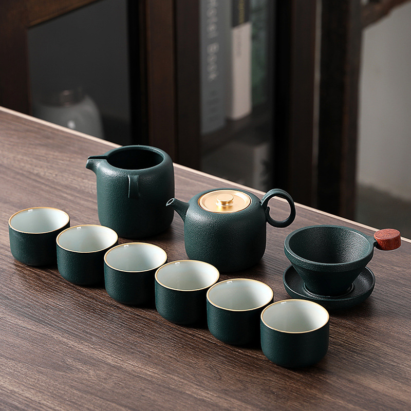 Set Gongfu de ceai din porțelan cu glazură crackle Ru kiln, ceainic și cești, cutie cadou luxoasă, logo personalizabil