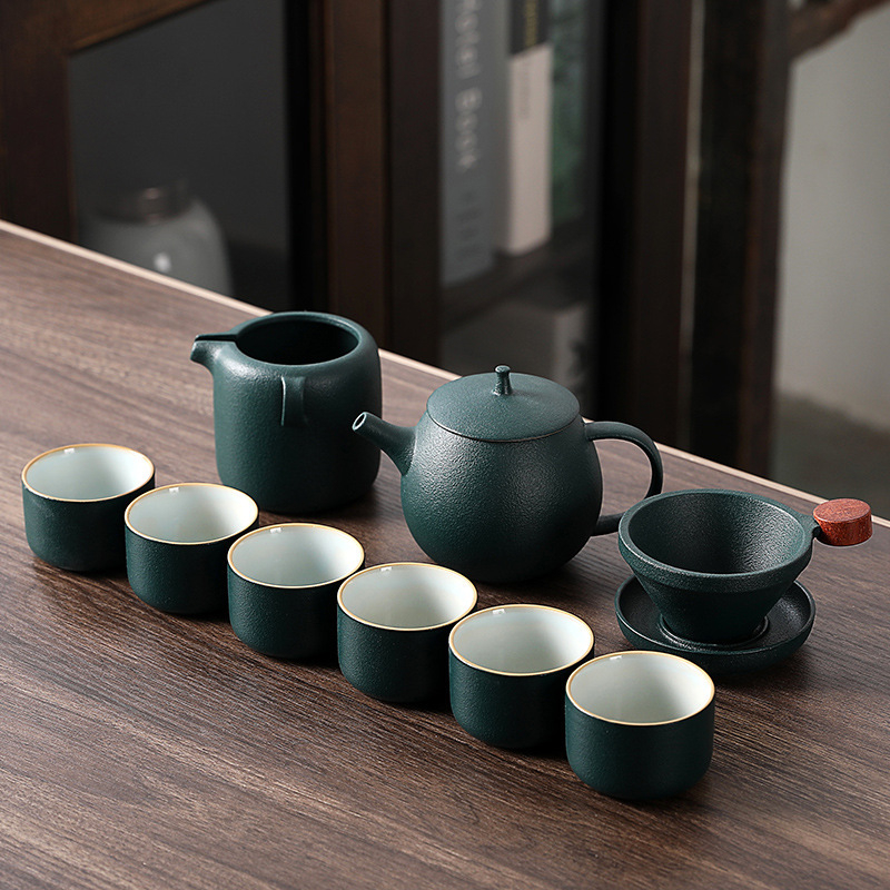 Set Gongfu de ceai din porțelan cu glazură crackle Ru kiln, ceainic și cești, cutie cadou luxoasă, logo personalizabil