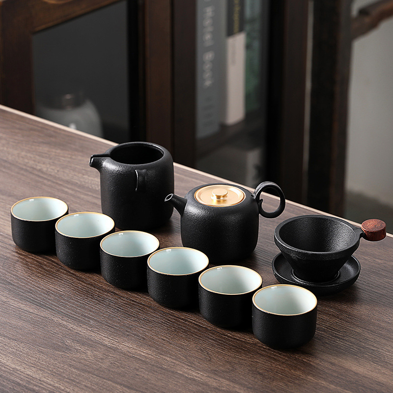 Set Gongfu de ceai din porțelan cu glazură crackle Ru kiln, ceainic și cești, cutie cadou luxoasă, logo personalizabil