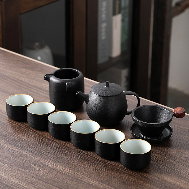Set Gongfu de ceai din porțelan cu glazură crackle Ru kiln, ceainic și cești, cutie cadou luxoasă, logo personalizabil