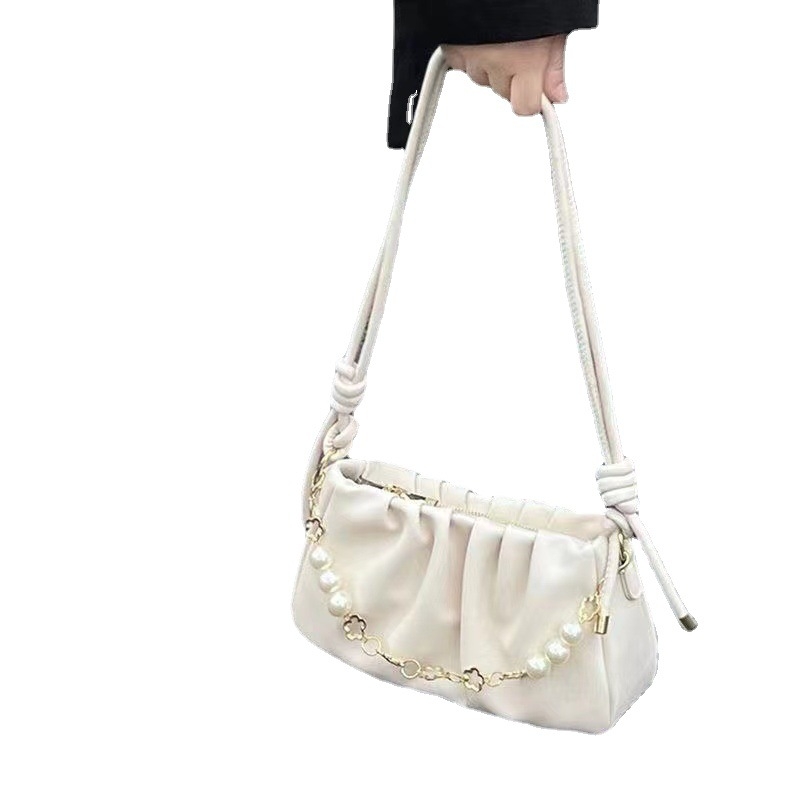 Mala plisirana torbica s dizajnom oblaka, lanac od perli za rame i crossbody nošenje za žene