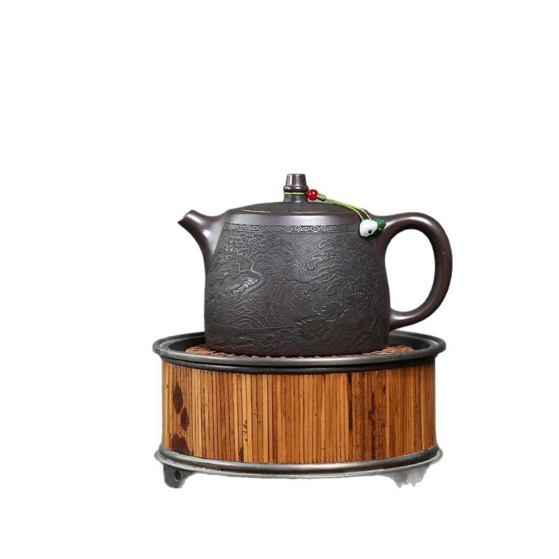 Ceainic din lut purpuriu, lucrat manual, cu relief, Gongfu ceai, o piesă