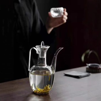 Ceainic din sticlă borosilicată, cu model de pepene, inspirat din stil antic, potrivit pentru încălzire pe plita ceramică electrică, lucrat manual