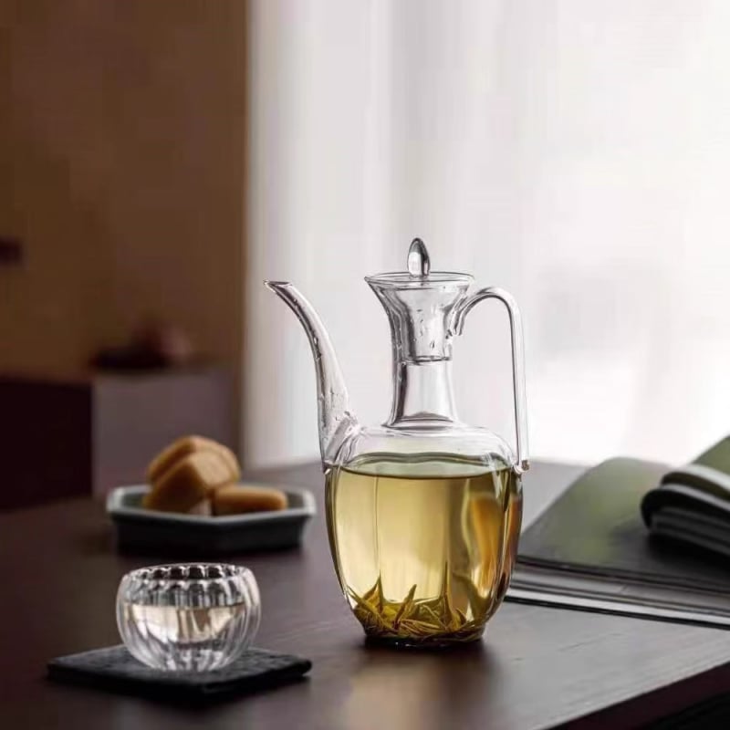 Ceainic din sticlă borosilicată, cu model de pepene, inspirat din stil antic, potrivit pentru încălzire pe plita ceramică electrică, lucrat manual