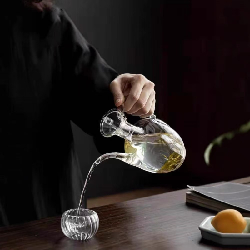 Ceainic din sticlă borosilicată, cu model de pepene, inspirat din stil antic, potrivit pentru încălzire pe plita ceramică electrică, lucrat manual
