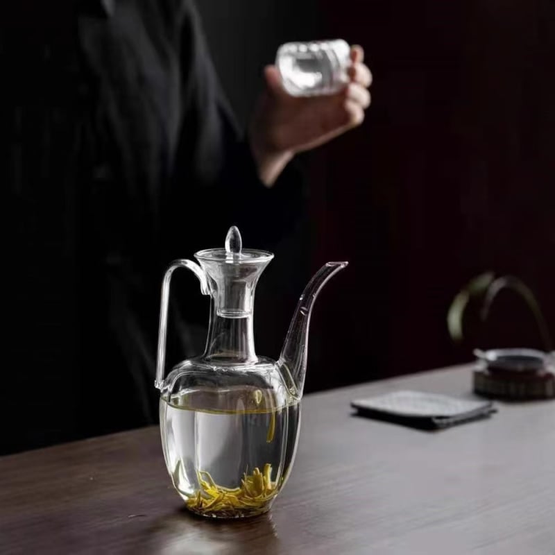 Ceainic din sticlă borosilicată, cu model de pepene, inspirat din stil antic, potrivit pentru încălzire pe plita ceramică electrică, lucrat manual