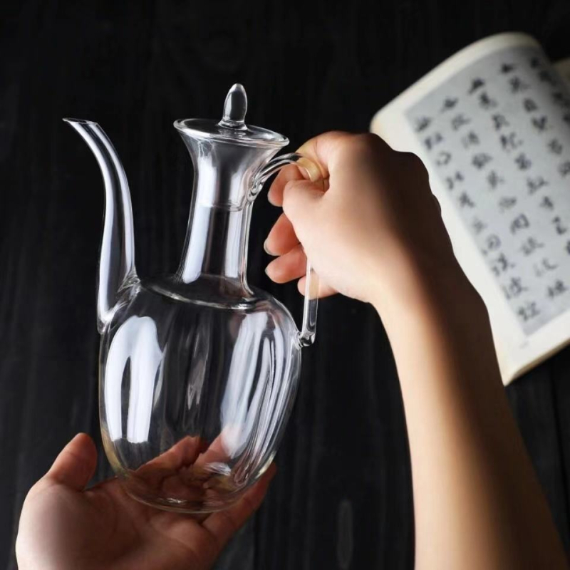 Ceainic din sticlă cu cioc lung, sticlă borosilikat de înaltă calitate, transparent, inspirat din dinastia Song, pentru ceai verde
