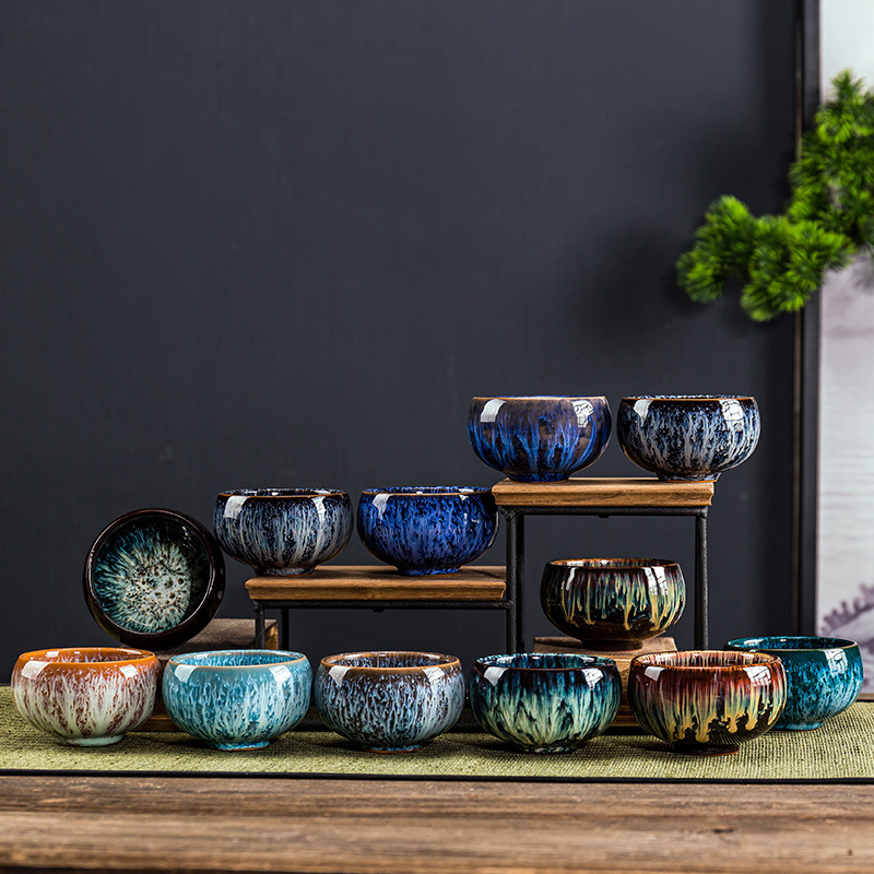 Ceșcă de ceai din ceramică în stil Jianzhan, glazură periată, set Gong Fu ceai, mică ceașcă de maestru