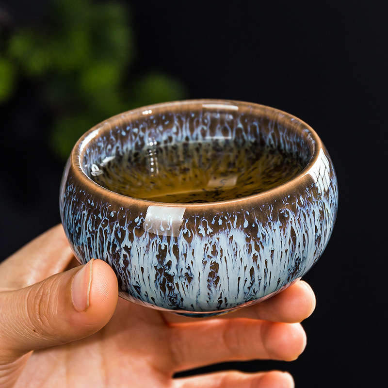Ceșcă de ceai din ceramică în stil Jianzhan, glazură periată, set Gong Fu ceai, mică ceașcă de maestru