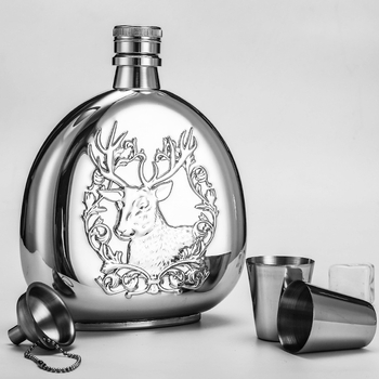 Flacon din oțel inoxidabil 304 pentru exterior, capacitate 17 oz (aprox. 500 ml), cu pâlnie și cutie cadou.