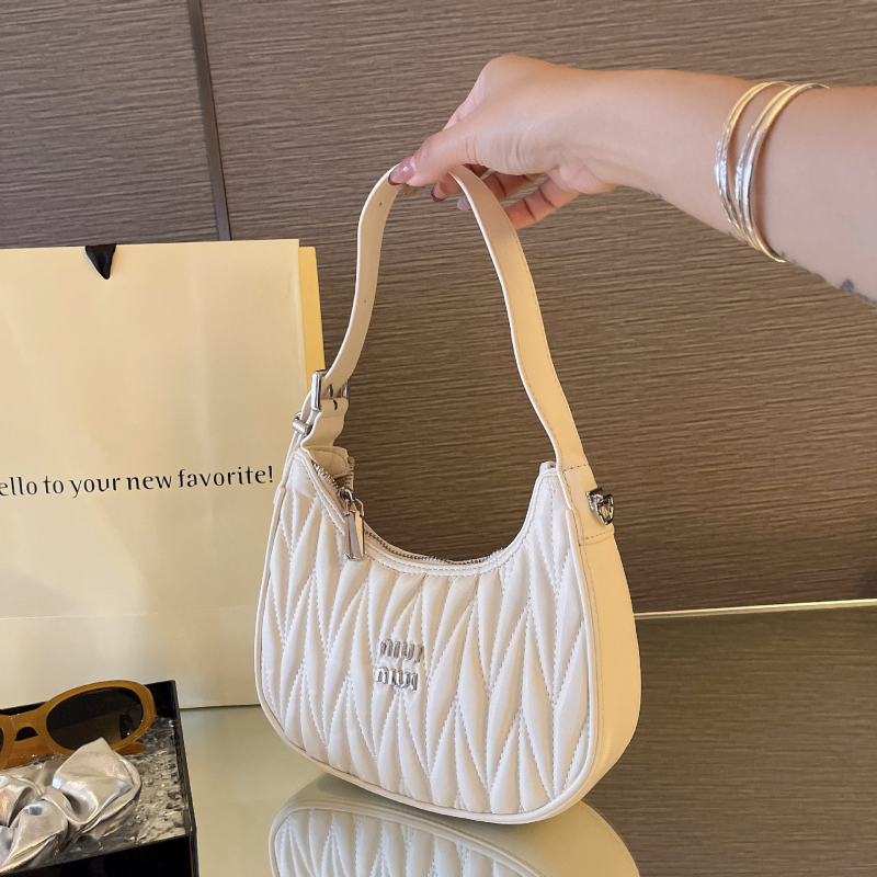 Ženska torbica od prave kože, nježan luksuz s plisiranim detaljima u obliku polumjeseca, za ramena ili crossbody, dvostruki remen, svestran stil