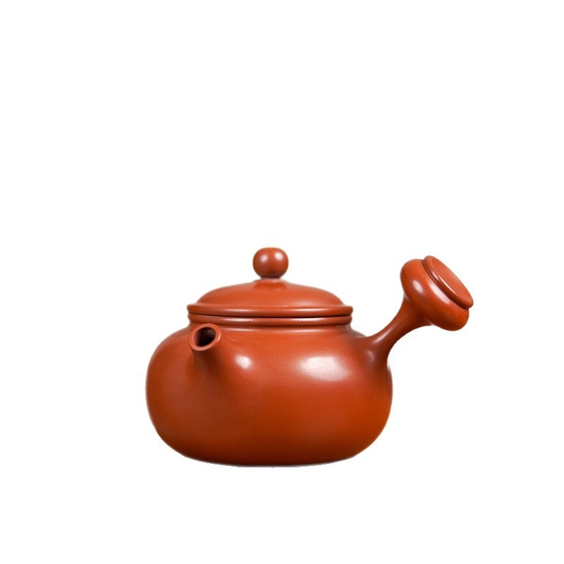 Ceainic cu mâner lateral din lut roșu, 130 ml, ceramică lucrată manual