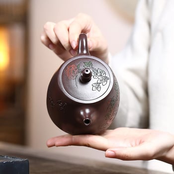 Ceainic Yixing din lut mov, mâna de maestru, lut mov mineral original, stil Han Duo, pentru uz casnic, inscripții gravate