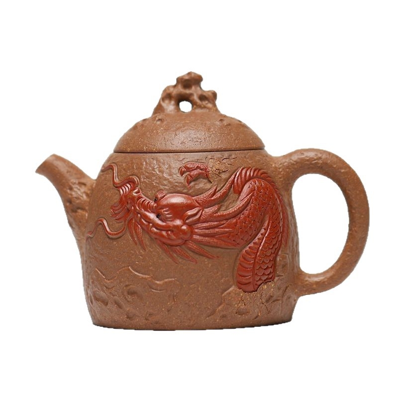 Ceainic Yixing din lut purpuriu — lucrat manual de un maestru renumit, din lut Duan original, design creativ Dragonul Ascuns Qin Quan