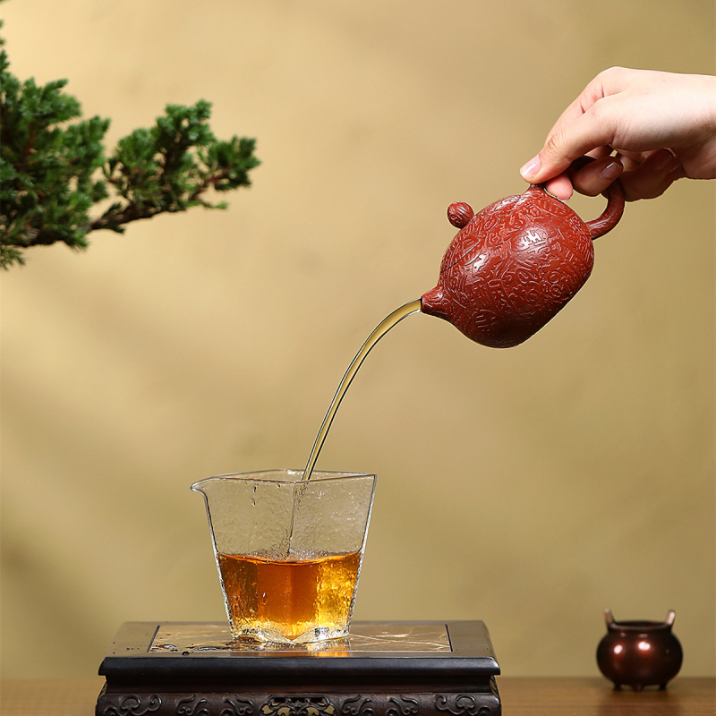 Ceainic autentic Yixing din lut purpuriu cu nisip, lucrat manual de un maestru renumit, pentru prepararea ceaiului acasă, stil Dahongpao