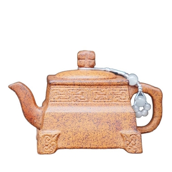 Ceainic pătrat din lut mov Yixing, textură Tiger-Skin Gold-Sand, lucrat manual