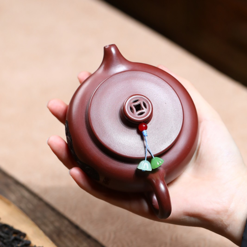 Ceainic Yixing din lut mov, lucrat manual, Dragon Blood nisip, stil Hanwa, pentru uz casnic