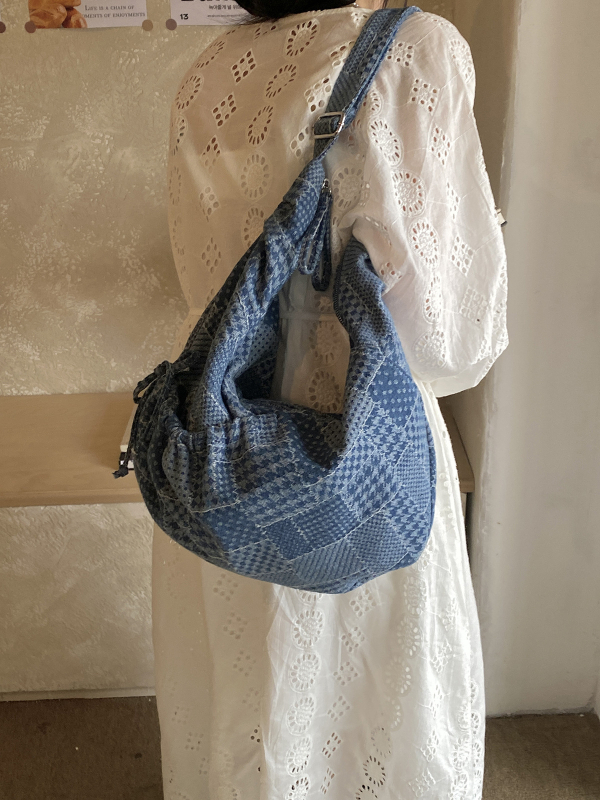 Ženska denim torba za rame s oblikom polumjeseca, korejski retro patchwork, jednostavna svakodnevna crossbody torba