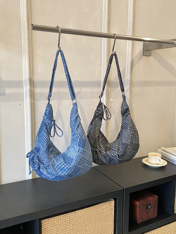 Ženska denim torba za rame s oblikom polumjeseca, korejski retro patchwork, jednostavna svakodnevna crossbody torba