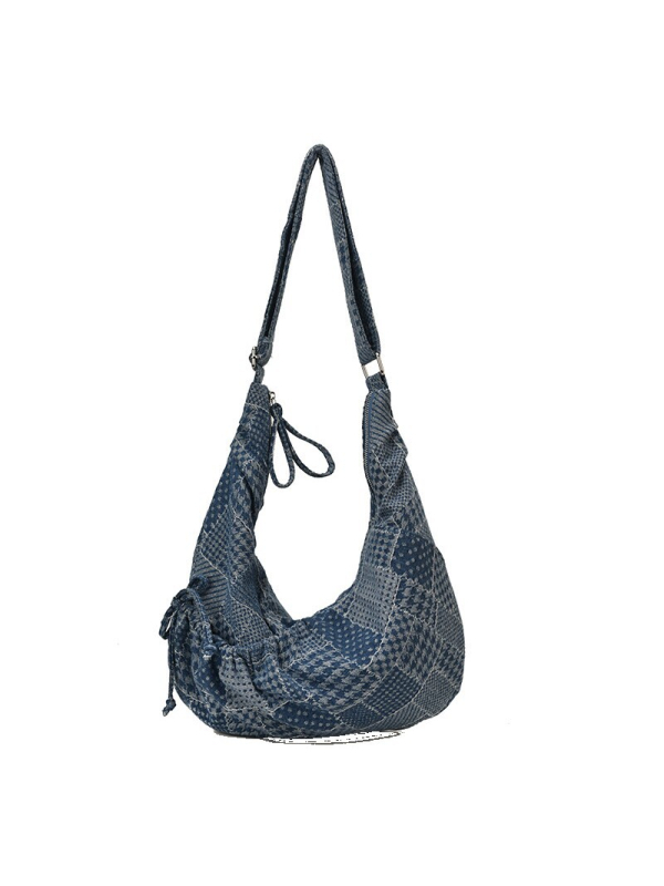 Ženska denim torba za rame s oblikom polumjeseca, korejski retro patchwork, jednostavna svakodnevna crossbody torba