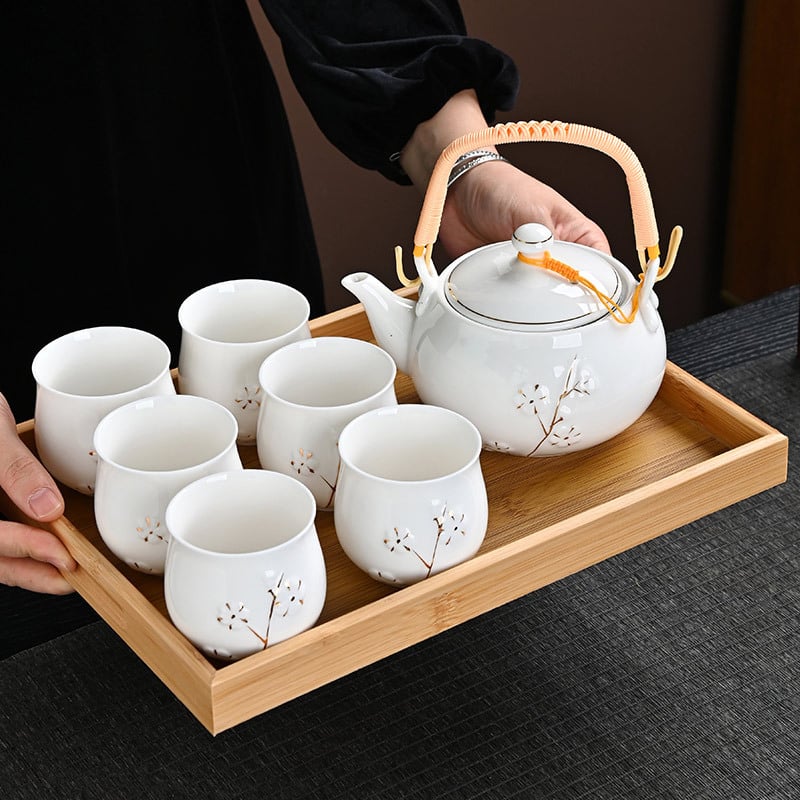 Set ceainic cu filtru ceramic, ceainic mare și cești în stil european-american, set de ceai ceramic pentru uz casnic