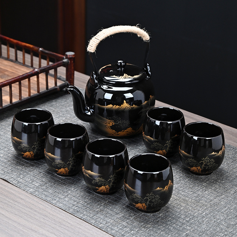 Set ceainic cu filtru ceramic, ceainic mare și cești în stil european-american, set de ceai ceramic pentru uz casnic