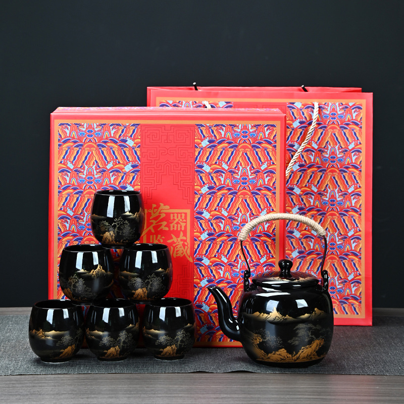 Set ceainic cu filtru ceramic, ceainic mare și cești în stil european-american, set de ceai ceramic pentru uz casnic